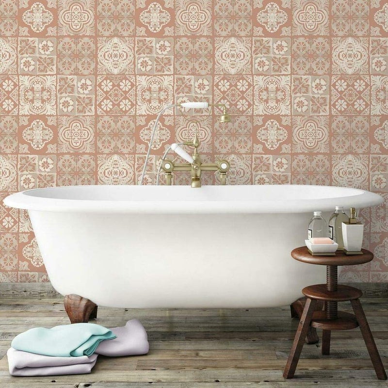 RoomMates RMK11647WP Marrakesh Clay Tile Peel and Stick Wallpaper, Large Sample - Image 2